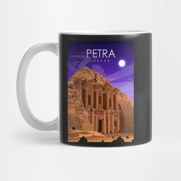 Petra Jordan Vintage Minimal Travel Poster at Night by jornvanhezik